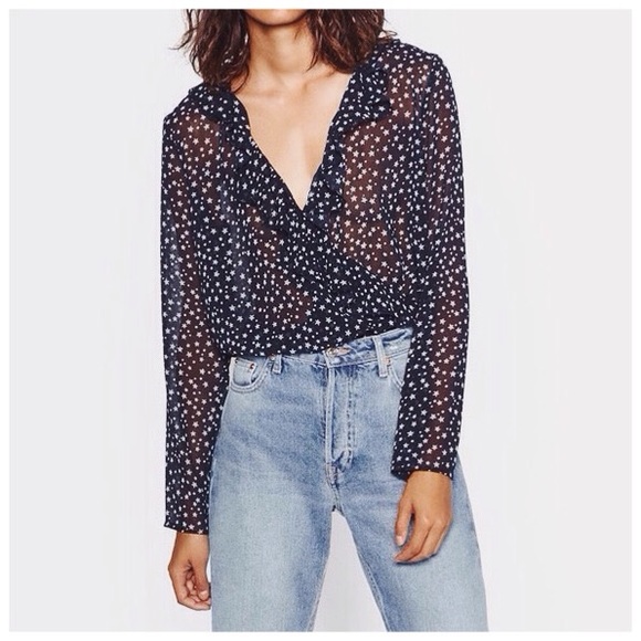 Zara Tops - Zara Star Print Ruffle Wrap Bodysuit